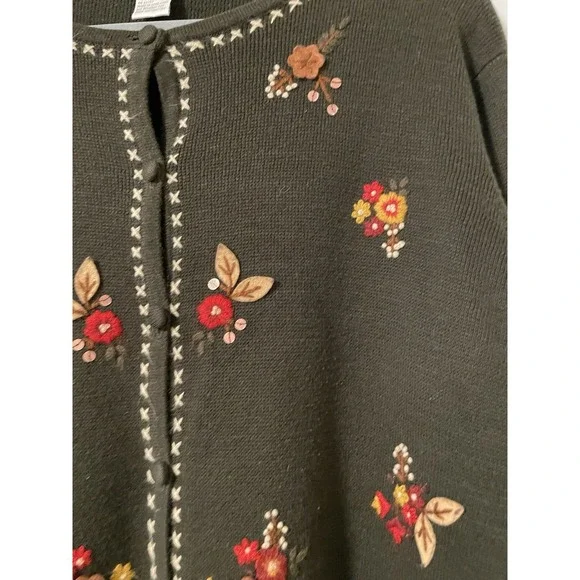 Dressbarn Fall Floral Embroidery Grandma Granny Teacher Sweater Green Size XL - Picture 5 of 10